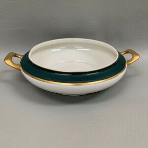 Royal Jackson Tureen Green Gold Band White Handles without Lid